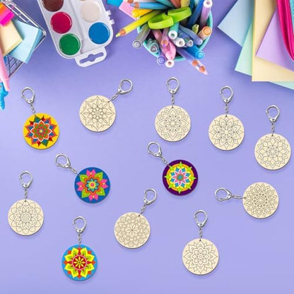 RattanView 24 Pcs Mandala Craft Color Your Own Keychains - Image 6