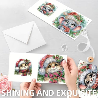 jinglinhh 6pcs Christmas Mouse Cat Donkey Koala Duck Diamond Art Painting Greeting Cards with Envelopes, DIY Card Making Kits for Adults, Diamond Art Postcards Christmas Cards Craft Gifts - Image 5