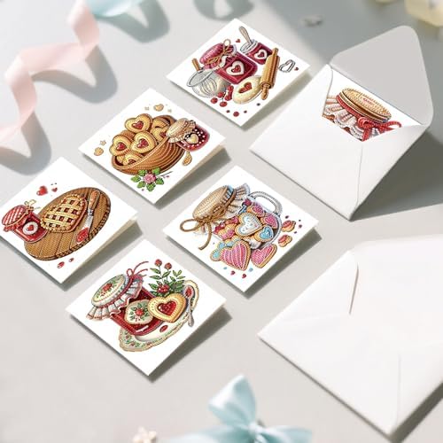 6pcs Diamond Painting Greeting Card with envelopes, DIY Jam Cookies Diamond Art Greeting Card for Blessing and Wish Special Shaped Arts Crafts for Christmas Birthday Thanksgiving Day Holiday - Image 6