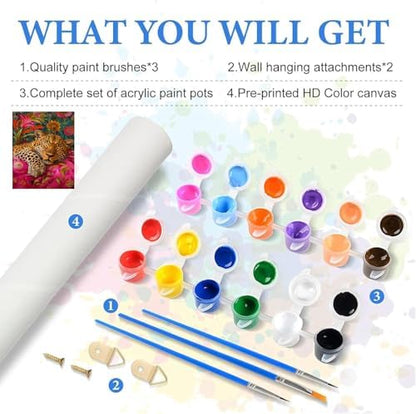 KYOQFVN Leopard Paint by Numbers Kit for Adults - Easy Paint by Number Kits for Beginners, DIY Acrylic Painting on Canvas for Home Wall Art Decor 16x20 Inch - Image 3