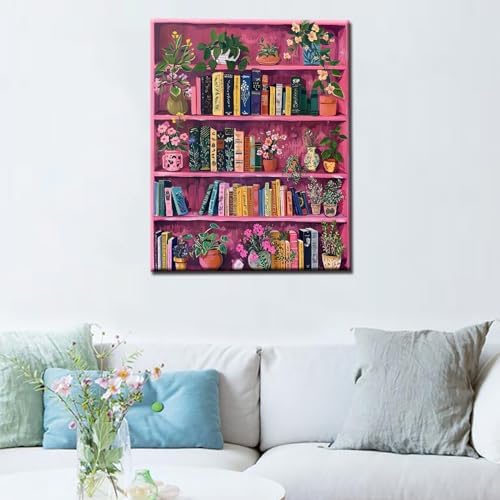 Book Theme Library Paint by Numbers Kits for Adult Bohemia Paint by Numbers Botanica Bookshelf Painting Kits on Canvas with Brushes and Acrylic Pigment for Home Wall DIY Framed 16x20 Inch - Image 3