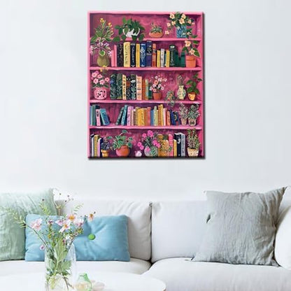 Book Theme Library Paint by Numbers Kits for Adult Bohemia Paint by Numbers Botanica Bookshelf Painting Kits on Canvas with Brushes and Acrylic Pigment for Home Wall DIY Framed 16x20 Inch - Image 3