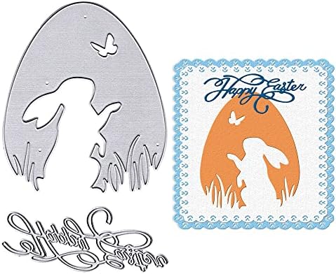 ALIBBON Happy Easter Rabbit Die Cuts for Card Making, Rabbit in Easter Egg Cutting Dies Metal Template Molds, Easter Words Dies for Crafting DIY Photo Album Embossing Scrapbooking Supplies by ALIBBON
