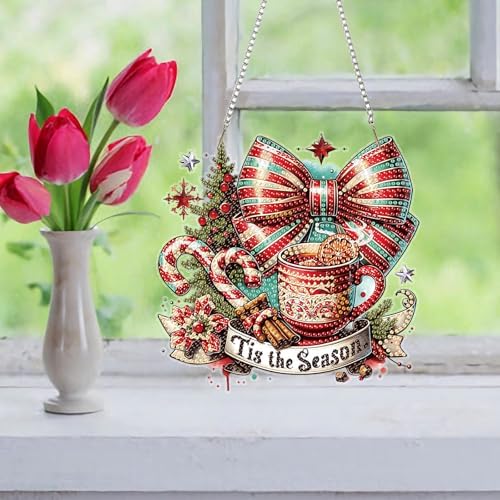 Auremi Christmas Diamond Art Pendant Kits,5D Coffee Diamond Art Diamond Painting Hanging Kits,DIY Special Shaped Diamonds Painting Suncatcher Pendant Kit for Adults for Gift Wall Home Decor - Image 6