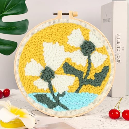 Woohome Punch Needle Kit Included Plastic Hoops, Punch Needle Cloth, Color Yarn and Punch Needle Tools for Adults, Beginners (White and Purple Flowers) - Image 4