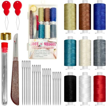 QCZKB Sewing Kit for Adults (40 PCS) -Multicolor Thread, Needles, Thimble & Needle Threader - Emergency Repair and Travel Kits - Sewing Accessories and Supplies by QCZKB