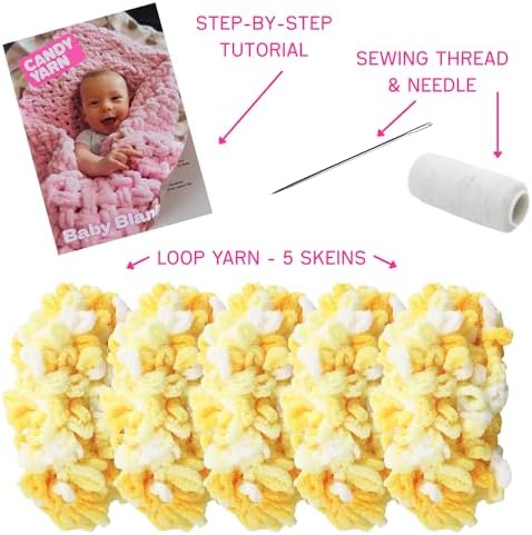 Beginner Craft Kit – Easy Loop Yarn Baby Blanket Kit for Adults & Kids, DIY Arm Knitting Kit with Soft Chenille Yarn, Perfect Handmade Gift for Mother's Day (Lemon) - Image 2