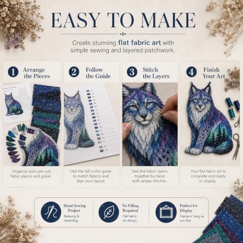 Northern Lights Animal Embroidery Kit DIY Fabric Patchwork Craft Set (LYNX) - Image 5