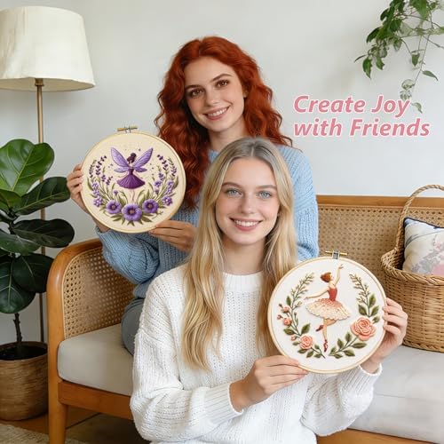 Embroidery Kit for Adults, Pre-Stamped Pattern Embroidery Kit for Beginners, Needlepoint Starter Kit with Hoop Thread Needle Instruction, 7.9'' Hoop (Flower Fairy 3 Packs) - Image 5