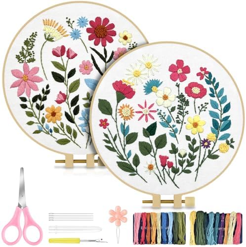 TINDTOP Embroidery Kit for Adult, Owl Embroidery Kit for Beginners Include Embroidery Cloth Hoops Threads for Craft Lover Hand Stitch with Embroidery Skill Techniques (Florals) by TINDTOP