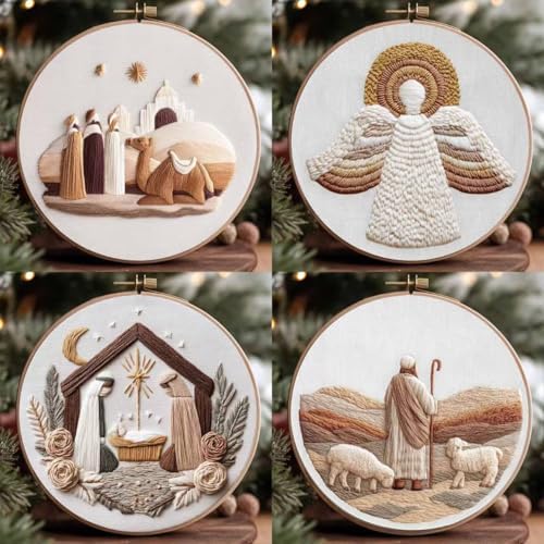 Nativity Embroidery Kit for Adults, Pre-Stamped Pattern Embroidery Kit for Beginners, Needlepoint Kit with Hoop Thread Needle Instruction, 7.9'' Hoop (Nativity 4 Packs) - Image 3