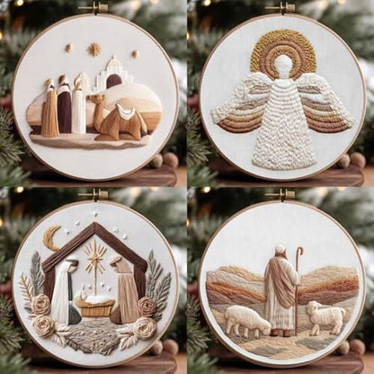 Nativity Embroidery Kit for Adults, Pre-Stamped Pattern Embroidery Kit for Beginners, Needlepoint Kit with Hoop Thread Needle Instruction, 7.9'' Hoop (Nativity 4 Packs) - Image 3