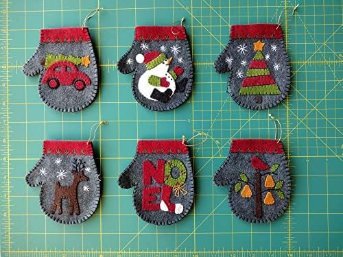 Charcoal Mittens | Felt Applique Christmas Ornament Kit | 6 DIY Christmas Ornament Mittens | 4" x 4.5" - Image 4