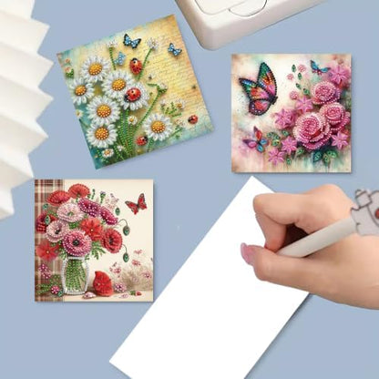 6PCS Flowers and Butterflies Diamond Art Painting Greeting Cards Kit with Envelopes - 5D DIY Diamond Art Card Kits for Adults - Handcrafted Postcards for Birthday & Holiday - Image 3