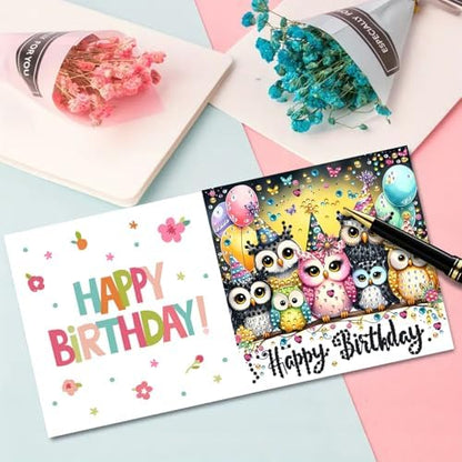 DIY Diamond Greeting Cards Set, 5D DIY Diamond Art Painting Festival Style Greeting Card, DIY Christmas Card Making Kits for Family Friends Handmade Gift-#30-Happy Birthday - Image 4