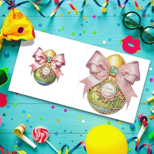 DIZAKIM 6-Piece Christmas-Themed Diamond Painting Greeting Cards Christmas Eve DIY Craft Kit Birthday Gift (Easter Egg) - Image 5