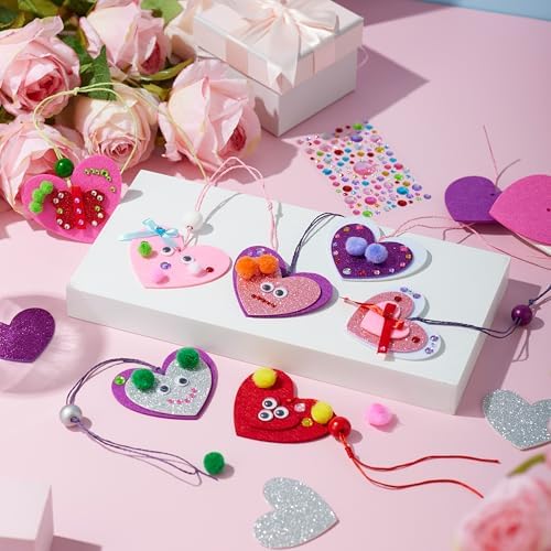 JOYIN Valentines Day 264 Pcs DIY Heart Felt Craft Set, Felt & Glitter Hearts & Wooden Beads & Plastic Eyes & Colorful Paper Ropes for Valentine's Day Kids Craft Party Classroom Ornaments Decorations - Image 6