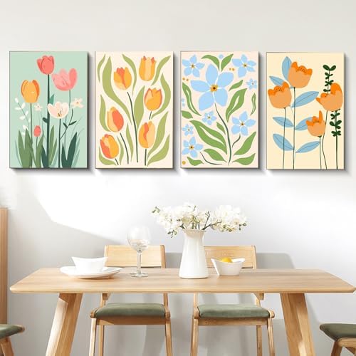 4 Pack Framed Paint by Numbers Kit for Adults Flowers with Wooden Easel - Image 7
