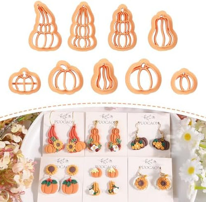 Puocaon Pumpkin Polymer Clay Cutters - 9 Pc Fall Earrings Clay Cutters for Jewelry, Thanksgiving by PuocaonPolymerClayTools