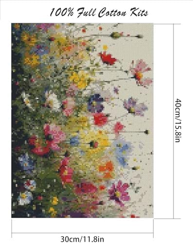 MjhRcll Flower Stamped Cross Stitch Kits, DIY Colorful Flowers Cross Stitch Ornament Kits for Adults Beginners, Counted Embroidery Needlepoint Kits Home Decor 12x16inch - Image 2