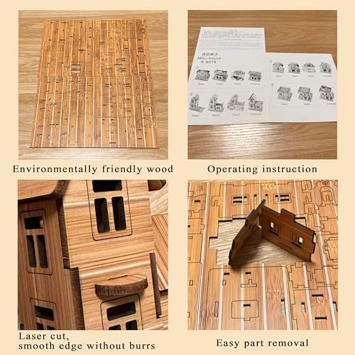 4-in-1 Log Cabin Mini House 3D Wooden Puzzle Building Kit Set - Image 3