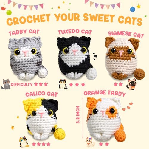 MAGIMUSE Crochet Kit for Beginners, 5 Cat Crochet Amigurumi Craft Kit - Image 2