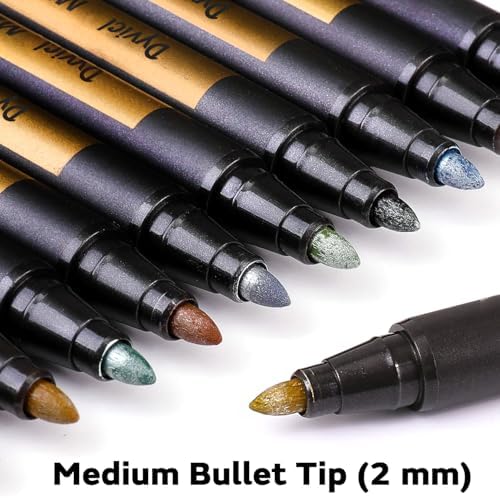 Dyvicl Metallic Marker Pens - Set of 10 Medium Point Metallic Markers for Rock Painting, Black Paper, Card Making, Scrapbooking Crafts, DIY Photo Album - Image 3