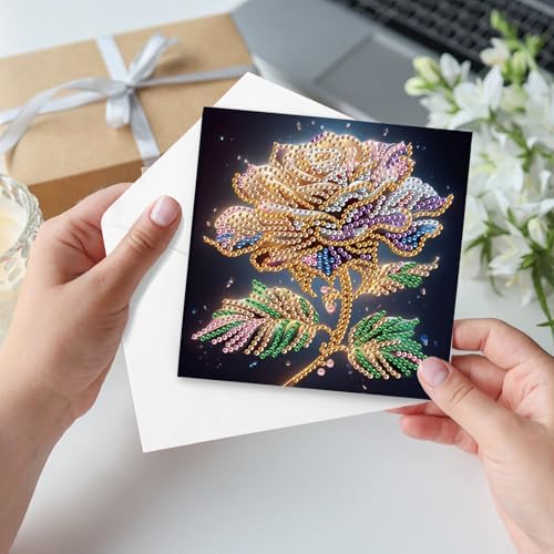LazyFold 6Pcs DIY Diamond Art Painting Greeting Cards with Envelopes, Pink Rose All Occasion Note Card Kit for Women, Handmade Thank You Birthday Friendship Cards Gift - Image 5
