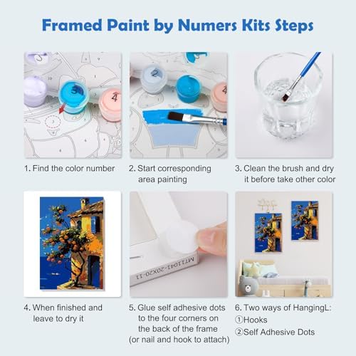 MOGTAA Landscape Paint by Numbers Kit for Adults Beginners Kids with Frame, Oranges Tree Adult Paint by Number Kits on Canvas with Easel, Easy DIY Oil Painting Kits for Home Decor, 8x12in - Image 6