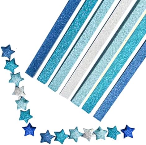 Origami Stars, Sparkling Origami, Star Colored Origami Strips, DIY Handmade Craft Paper (520 sheets of blue gradient glitter) by Hvogvok
