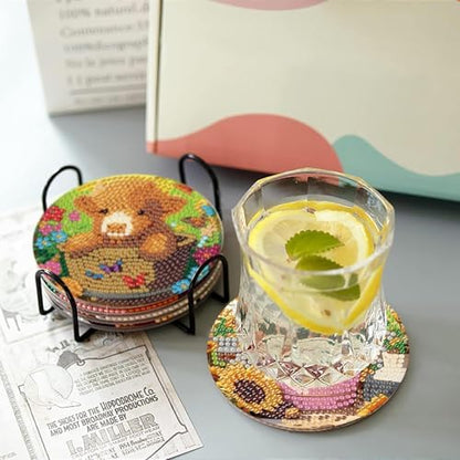 8 Pcs Highland Cow Diamond Art Coasters with Holder, DIY Diamond Painting Coasters Kits for Adults Beginners, Cow Diamond Art Coasters for Drinks, Non-Slip Heat Resistant Coasters Home Decor Gifts - Image 3