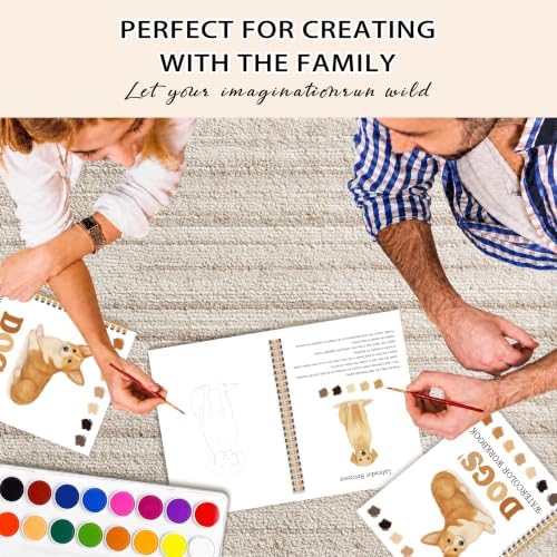 Easy Dog Watercolor Workbook for Beginners, Water Coloring Book, 18 Colors Watercolors Paint Set, 12 Patterns Watercolor Kit, Relaxing DIY Gift for Dog Lovers, Adults and Women Teen - Image 6