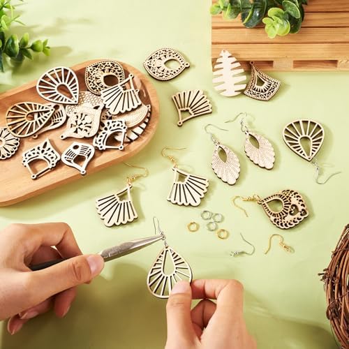 Elecrelive 14 Pairs Teardrop Rhombus Kite Leaf Wooden Earring Making Kit - Image 6