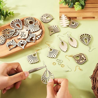 Elecrelive 14 Pairs Teardrop Rhombus Kite Leaf Wooden Earring Making Kit - Image 6