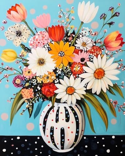 Abstract Flowers in Vase Oil Painting Paint by Number Kits 16 x 20 inch Canvas Colorful Flowers DIY Oil Painting for Kids Students Adults Beginner with Brushes and Acrylic Pigment (without Frame) by Tucocoo