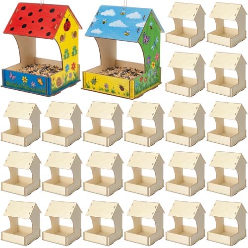 24 Pack Wooden Bird Feeder Kits Bulk Bird Houses to Paint Unfinished Craft by DoubleFill
