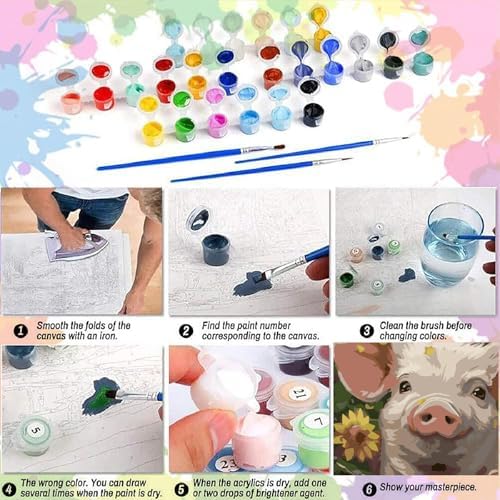 AALBLAC Pig Paint by Numbers Kit for Adults Beginners- Pig Sunflower Paint by Number Canvas, Easy Animal Acrylic Painting by Numbers for Home Wall Decor (16x20 inch) - Image 7