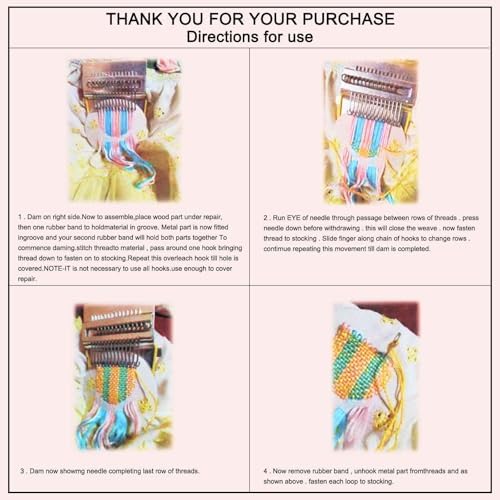 MECCANIXITY Mini Darning Loom, 28 Hooks Wood Weaving Knitting Machine with Knitting Needles for Repair Jeans Socks DIY Craft, Knit Patch Loom Weave Tool, Orange - Image 5