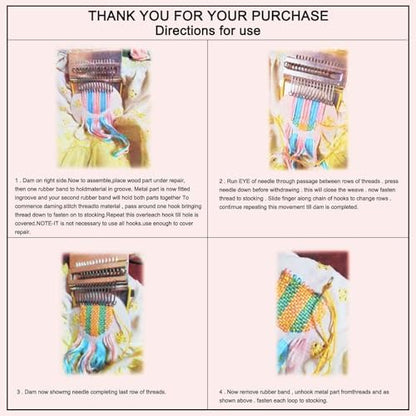 MECCANIXITY Mini Darning Loom, 28 Hooks Wood Weaving Knitting Machine with Knitting Needles for Repair Jeans Socks DIY Craft, Knit Patch Loom Weave Tool, Orange - Image 5
