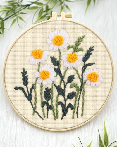 ERKOON Punch Needle Kit Beginners Adults, DIY Easy Flower Embroidery Set for Starter Art Craft, Needling Punching Project with Patterns, Tools, Yarns, Hoop, Instruction (Daisy) - Image 4