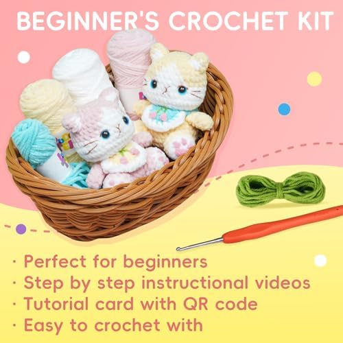 Crochet Kit for Beginners, Cute cat Animal Kits for Adults, Amigurumi Set - Image 6