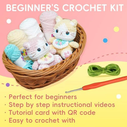 Crochet Kit for Beginners, Cute cat Animal Kits for Adults, Amigurumi Set - Image 6