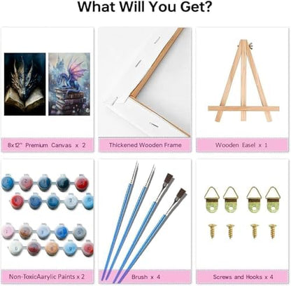 KYOQFVN 2 Pack Dragon Paint by Number Kits for Adults with Frame - Adult Paint by Numbers Kit on Canvas with Wooden Easel, Easy Acrylic Paintng by Numbers for Home Wall Decor8x12inch - Image 2
