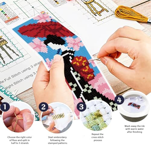 ACRNIGHEET 6PCS Cross Stitch Bookmark Kit for Beginner Stamped Cross Stitch Kits for Adults Japanese DIY Tassel Embroidery Bookmark Kits Needlepoint Kit with Instructions Craft Gift 8.5''x3'' 11CT - Image 4