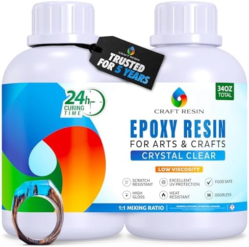 Craft Resin Crystal Clear Epoxy Resin Kit - Food Safe, UV Resistant - 34 Oz by CraftResin