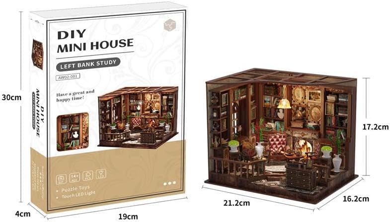 Left Bank Study Book Nook - DIY Book Nook Kit for Adults | Wooden Bookshelf 3D Book Nook Miniature Kit with LED Lights, Puzzle Decor for Book Lovers, 248 PCS, Bookshelf Insert Decor - Image 2