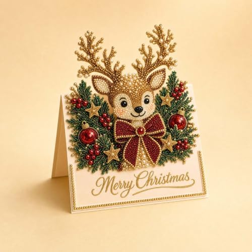 Christmas Diamond Art Greeting Cards Kit for Adults, 6 Pcs DIY Diamond Painting Christmas Cards with Envelopes, 3D Pearl Rhinestone Merry Christmas Card Making Craft, Handmade Holiday Gifts - Image 4