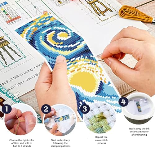 FREEBLOSS 6 Set 11CT Cross Stitch Bookmarks Kit Starry Sky 8x2.4inch - Image 4