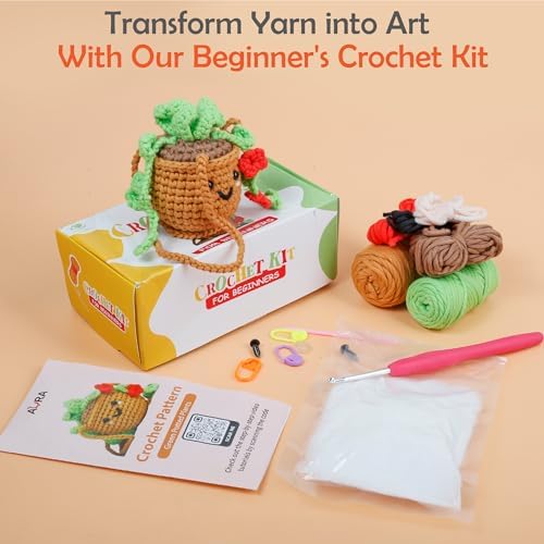 A-URA Learn to Crochet Kit for Beginners Kids and Adults, Premium Pattern Sunflower Beginner Crochet Kits with Easy Tube Yarn & Step-by-Step Video Tutorials (Hanging Pot Plant) - Image 5