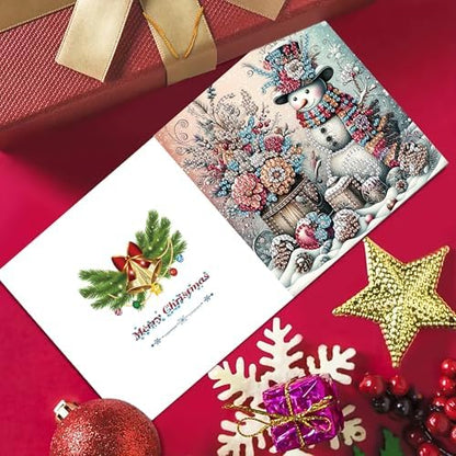 DIZAKIM 6 Pieces Christmas Theme Design Diamond Painting Greeting Card Set, DIY 5D Unique Rhinestone Art Embellishment Mosaic Christmas Greeting Card Crafts, Mosaic Handmade Creative Postcards (#4) - Image 4